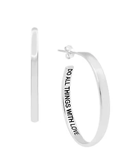And Now This Polished "Do All Things With Love" Message C-Hoop Earring in Silver Plate