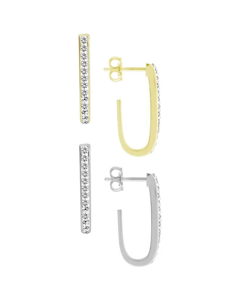 And Now This Crystal Duo J-Hoop Earrings in Silver Plate and Gold Plate