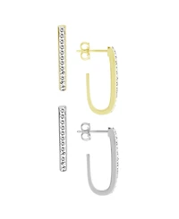 And Now This Crystal Duo J-Hoop Earrings in Silver Plate and Gold Plate