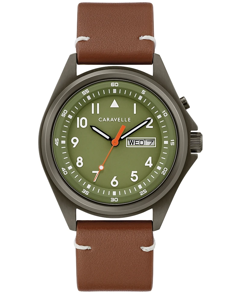 Caravelle Men's Traditional Brown Leather Strap Watch 40mm