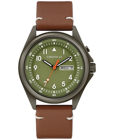 Caravelle Men's Traditional Brown Leather Strap Watch 40mm