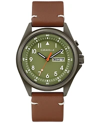 Caravelle Men's Traditional Brown Leather Strap Watch 40mm