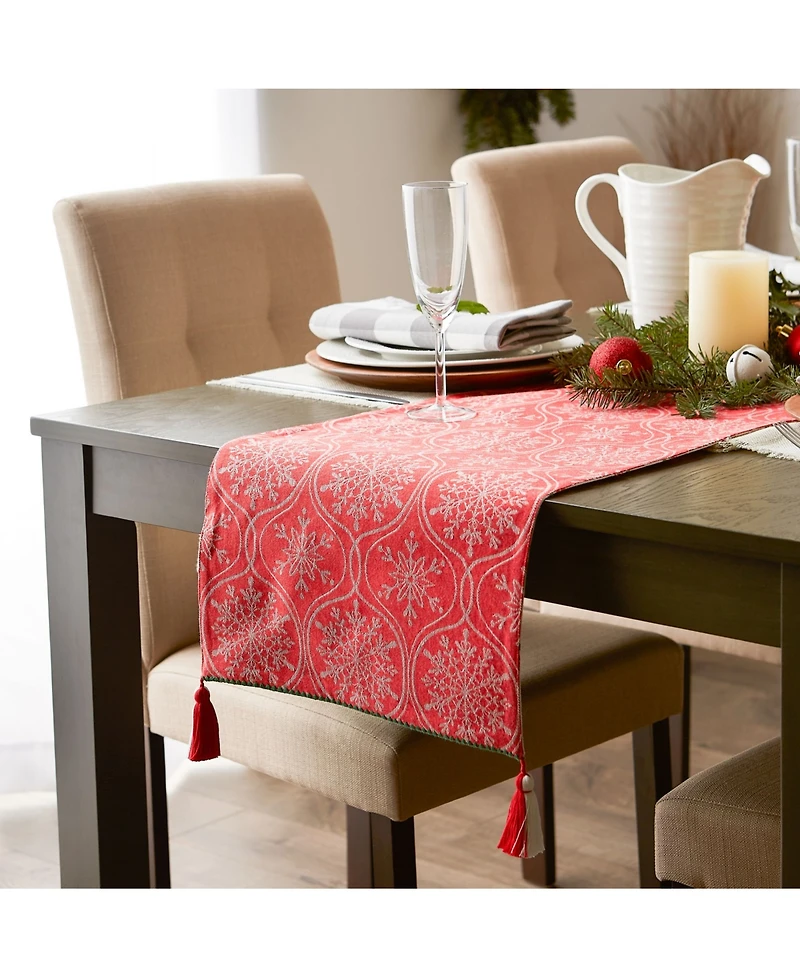 Design Imports Joyful Snowflakes Jacquard Collection for Everyday Use, Holidays and Dinner Parties, Table Runner, 14" x 108"