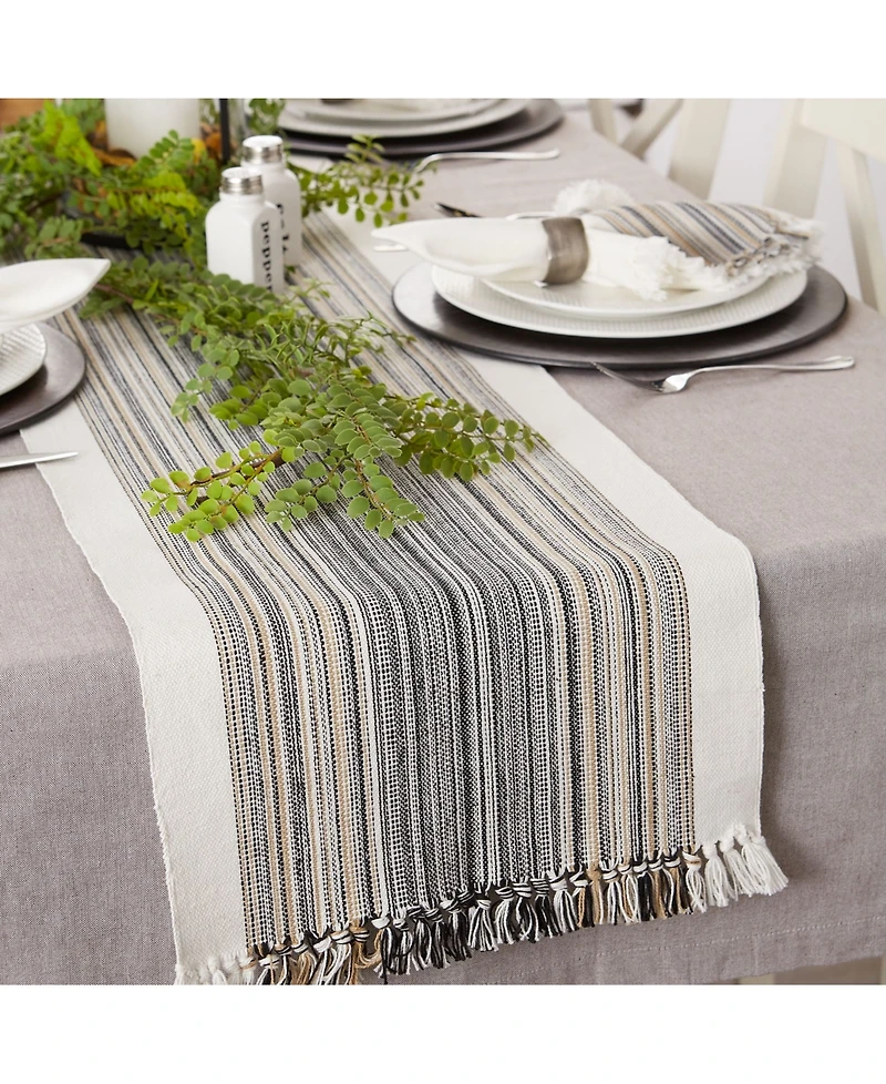 Design Imports Striped Fringed Table Runner