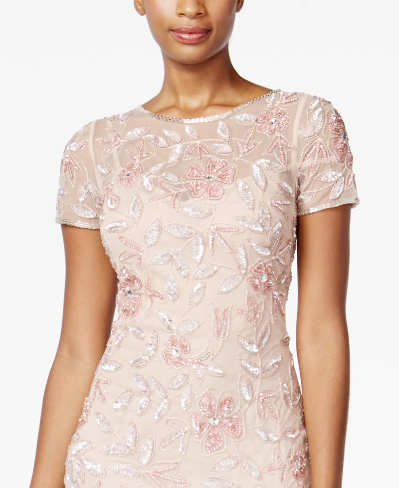 Adrianna Papell Floral-Beaded Gown