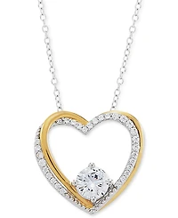 Cubic Zirconia Heart 18" Pendant Necklace in Sterling Silver & 14k Gold-Plate