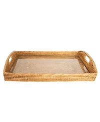 Artifacts Trading Company Rattan Rectangular Tray with Glass Insert