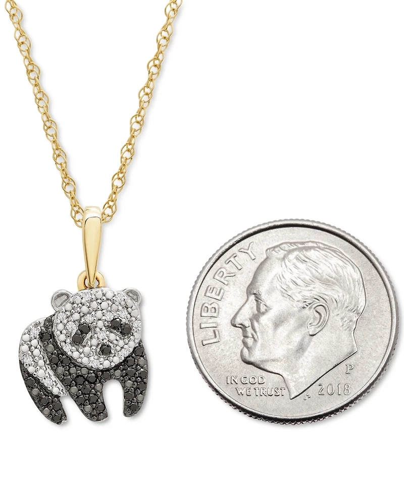 Wrapped Black & White Diamond Panda 18" Pendant Necklace (1/10 ct. t.w.) in 10k Gold, Created for Macy's