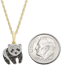 Wrapped Black & White Diamond Panda 18" Pendant Necklace (1/10 ct. t.w.) in 10k Gold, Created for Macy's