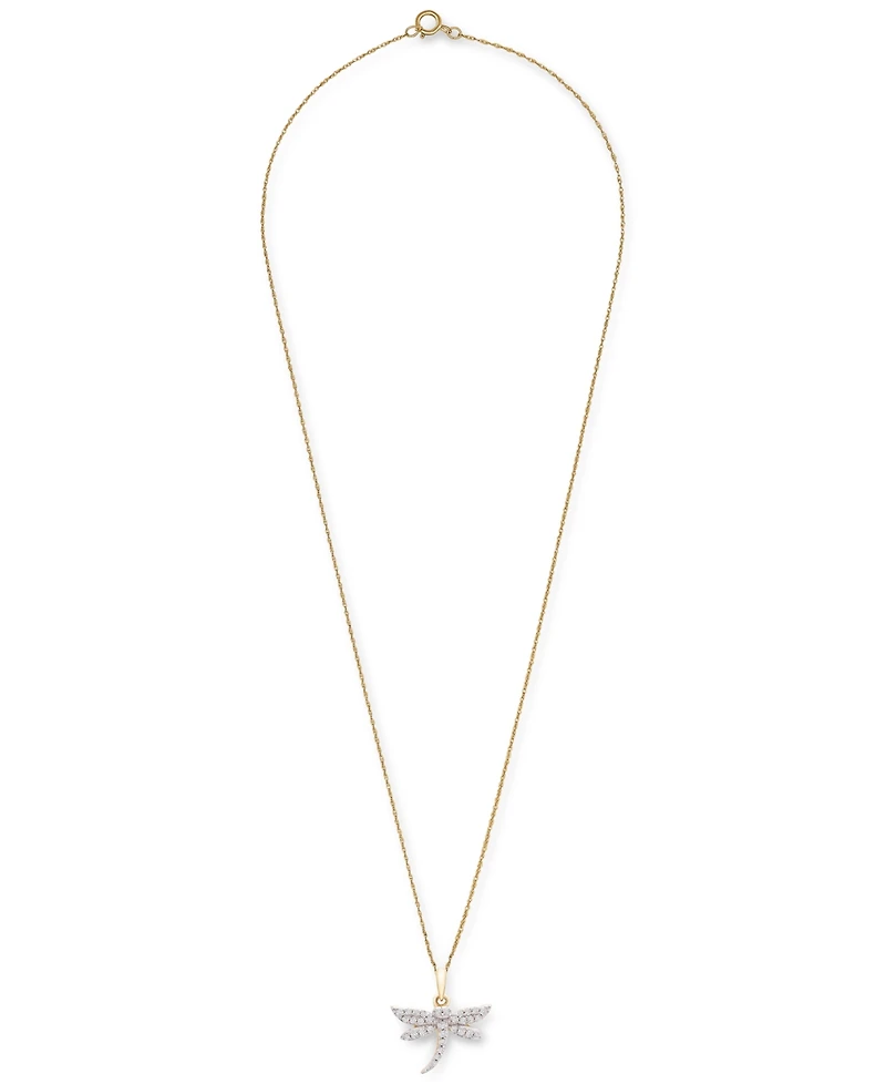 Wrapped Diamond Dragonfly 18" Pendant Necklace (1/8 ct. t.w.) in 10k Gold, Created for Macy's