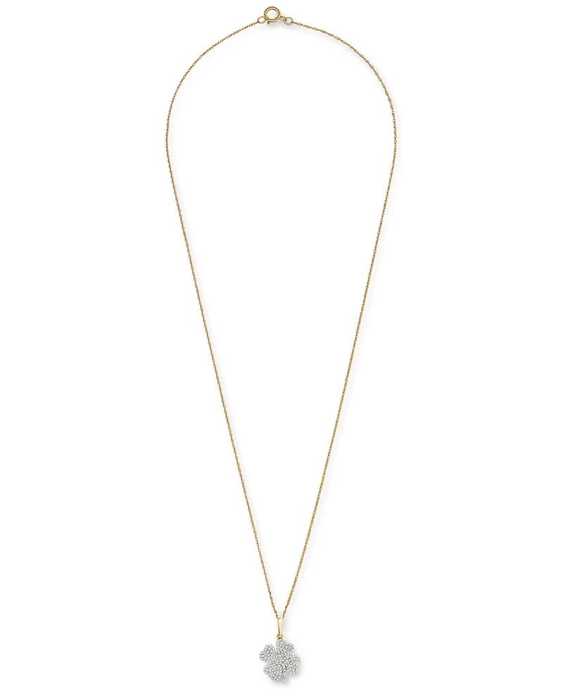 Wrapped Diamond Clover 18" Pendant Necklace (1/10 ct. t.w.) in 10k Gold, Created for Macy's