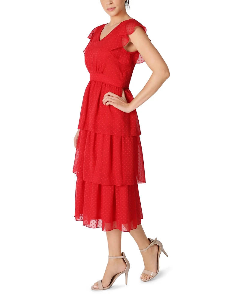 julia jordan Flutter-Sleeve Chiffon Midi Dress