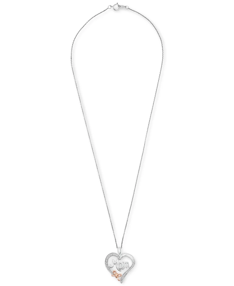 Diamond Accent Mom Heart 18" Pendant Necklace in Sterling Silver & 14k Rose Gold-Plate