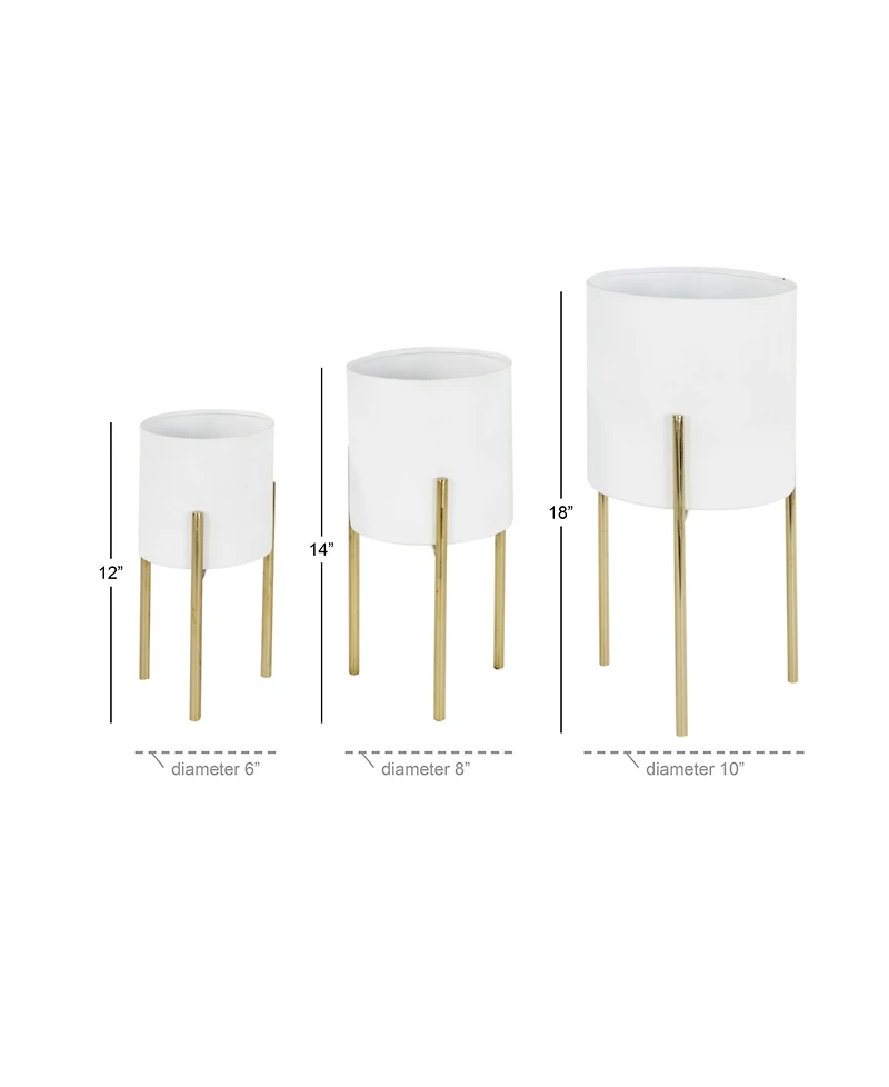 Contemporary Style Large Round Metal Planters in Stands, Set of 3