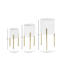 Contemporary Style Large Round Metal Planters in Stands, Set of 3