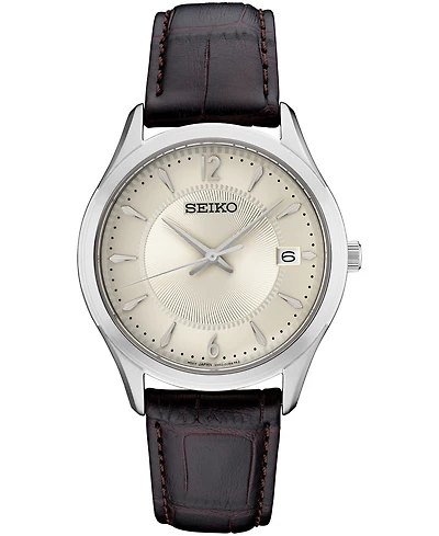 Seiko Men's Essential Brown Leather Strap Watch 39.4mm