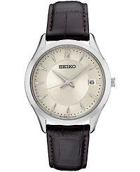 Seiko Men's Essential Brown Leather Strap Watch 39.4mm
