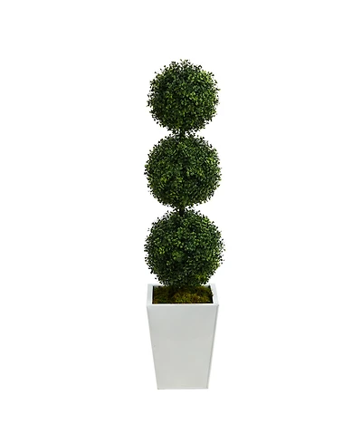 46" Boxwood Triple Ball Topiary Artificial Tree in Metal Planter Indoor/Outdoor