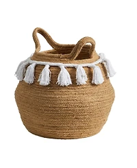 11" Boho Chic Handmade Natural Cotton Woven Basket Planter with Tassels