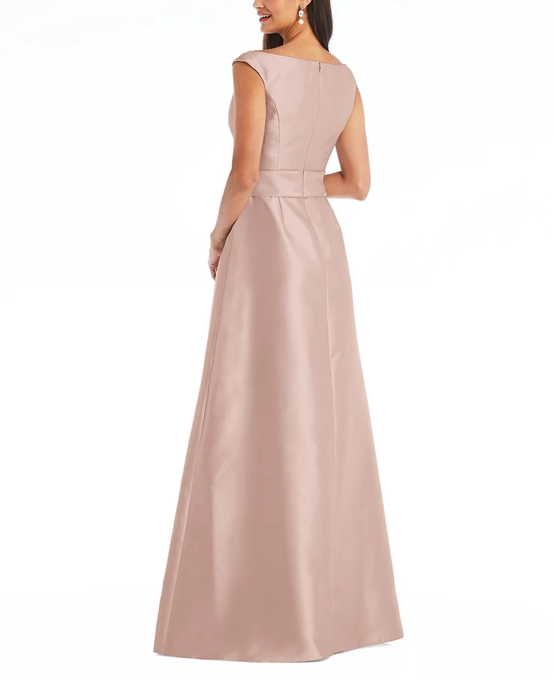 Alfred Sung Plus Size Off-the-Shoulder Draped Wrap Satin Maxi Dress