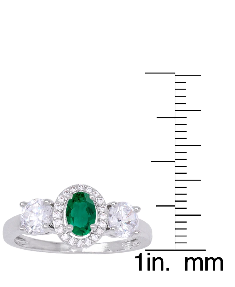 Simulated Emerald Oval Halo 3 Piece, Pendant, Earrings and Ring, Set Silver Plate