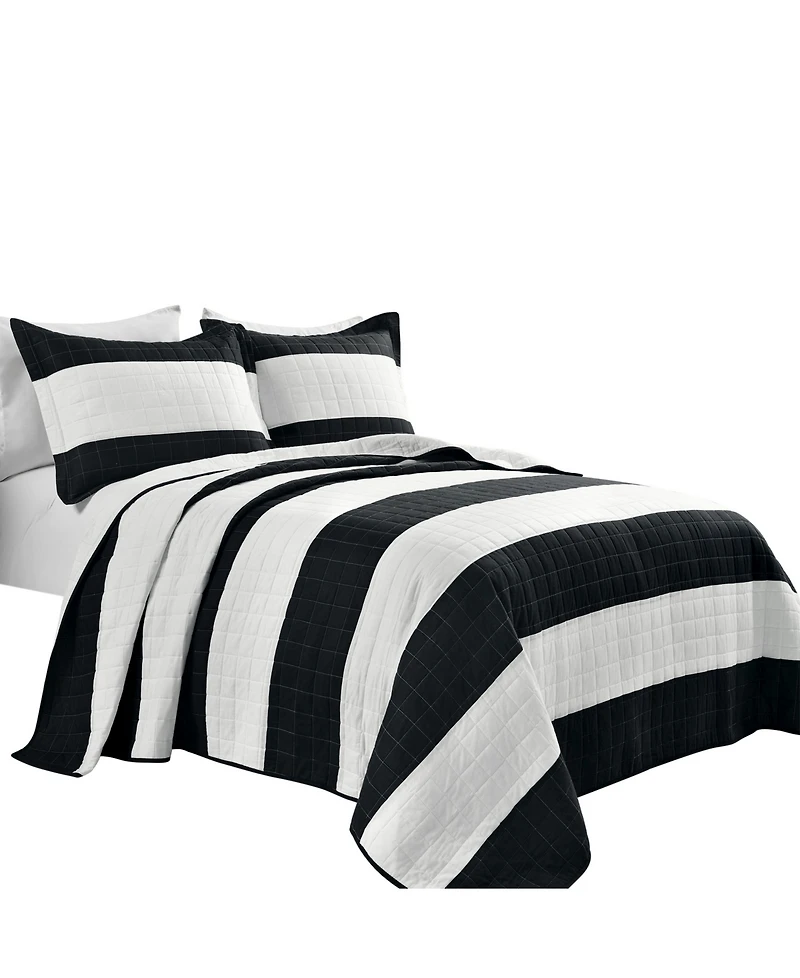 Lush Decor New Berlin Stripe 3 Piece Quilt Set, Full/Queen