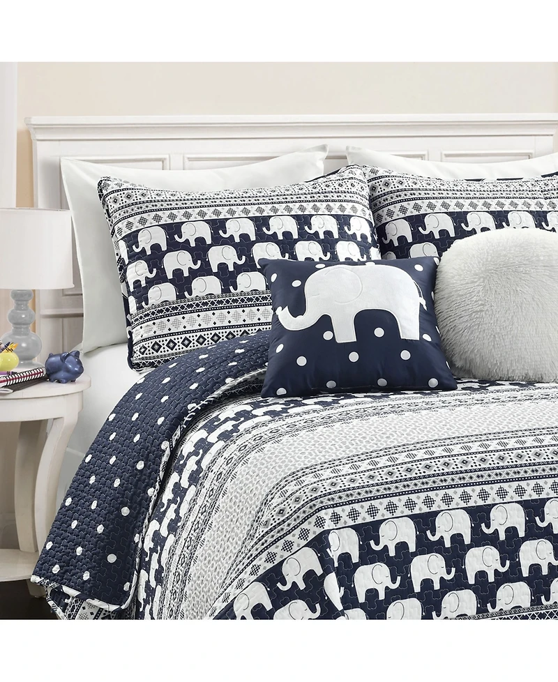 Lush Decor Kids Elephant Stripe 5 Piece Quilt Set, Twin/Twin Xl
