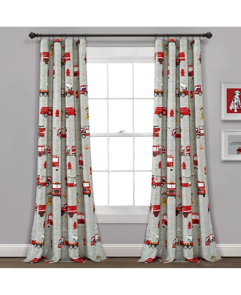 Lush Decor Kids Fire Truck Window Curtain Panels Set, 84" x 52"
