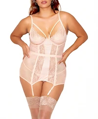 Clair Plus Size Elegant Floral Lace Chemise and Panty 2pc Lingerie Set