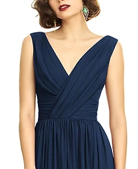 Dessy Collection Plus Sleeveless Draped Chiffon Maxi Dress with Front Slit