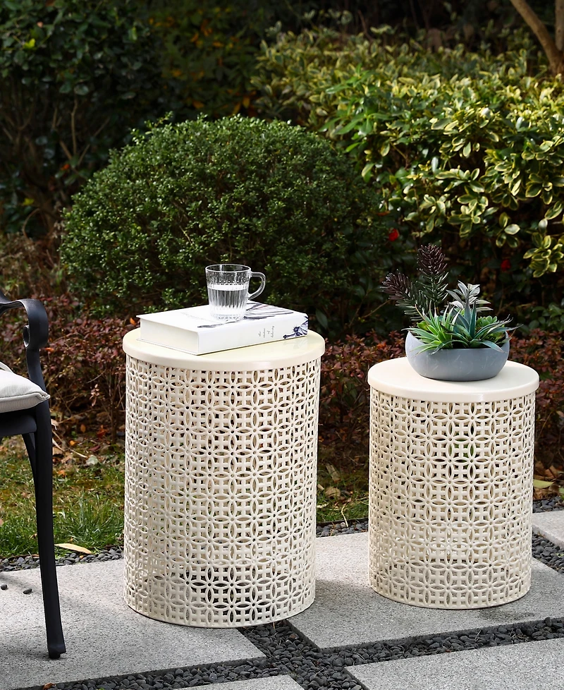 Glitzhome Multi-Functional Metal Garden Stool or Plant Stand Accent Table, Set of 2