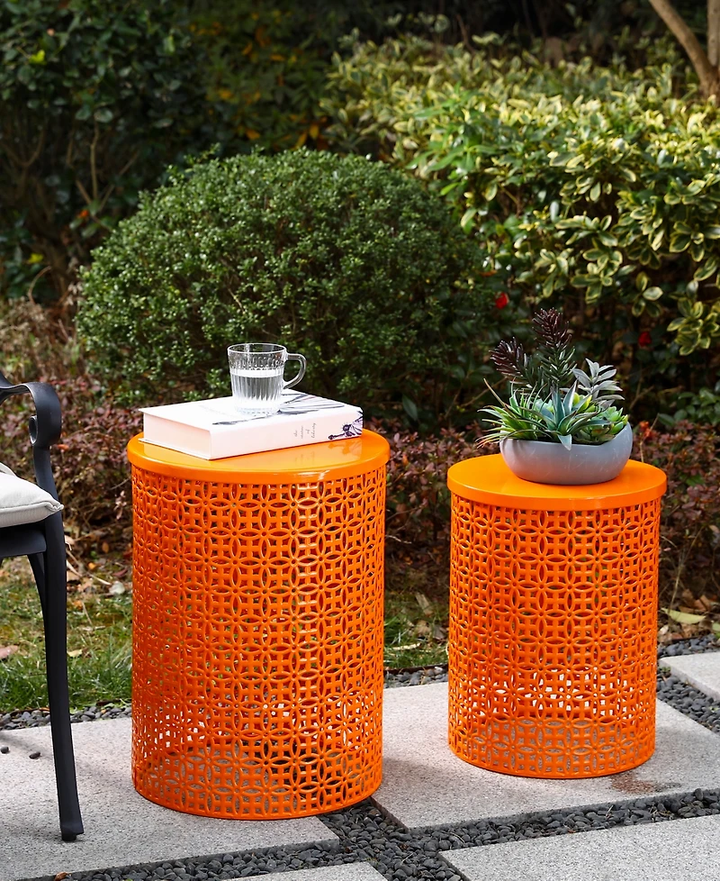 Glitzhome Multi-Functional Metal Garden Stool or Plant Stand or Accent Table, Set of 2