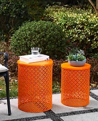 Glitzhome Multi-Functional Metal Garden Stool or Plant Stand or Accent Table, Set of 2