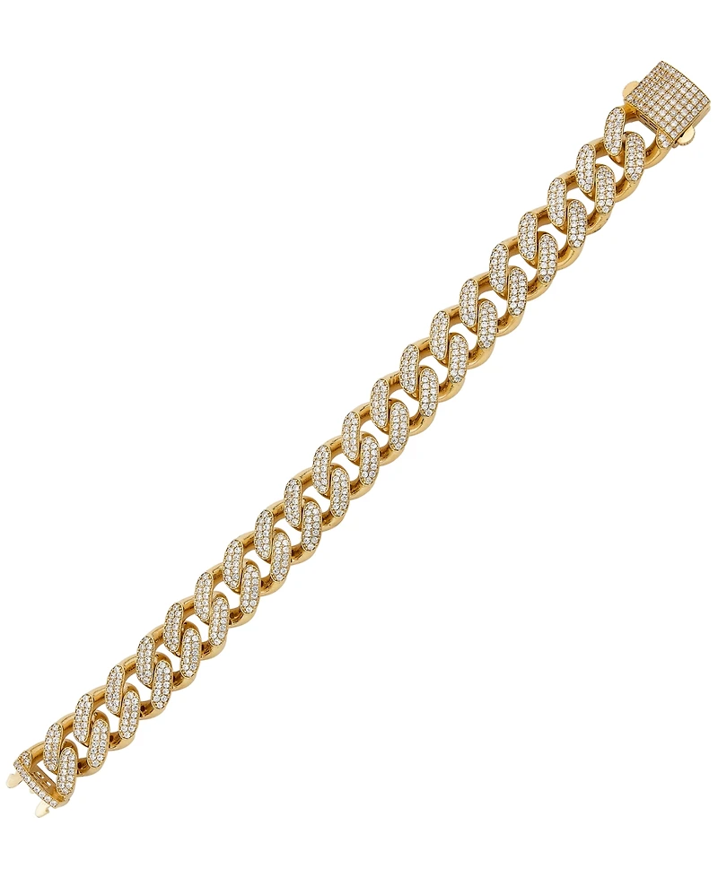 Men's Cubic Zirconia Curb Link Chain Bracelet in 24k Gold-Plated Sterling Silver