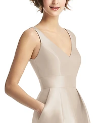 Alfred Sung Women's V-Neck Pleated Skirt Cocktail Dress with Pockets