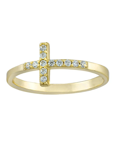Pave Crystal Thin Cross Ring Sterling Silver