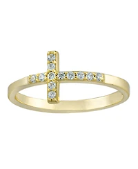 Pave Crystal Thin Cross Ring Sterling Silver