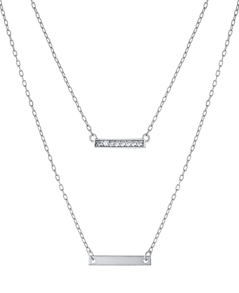 Double Layered 16" + 2" Cubic Zirconia Double Bars Chain Necklace in Sterling Silver