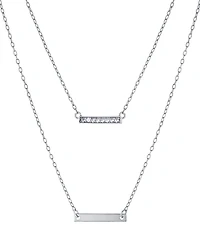 Double Layered 16" + 2" Cubic Zirconia Double Bars Chain Necklace in Sterling Silver