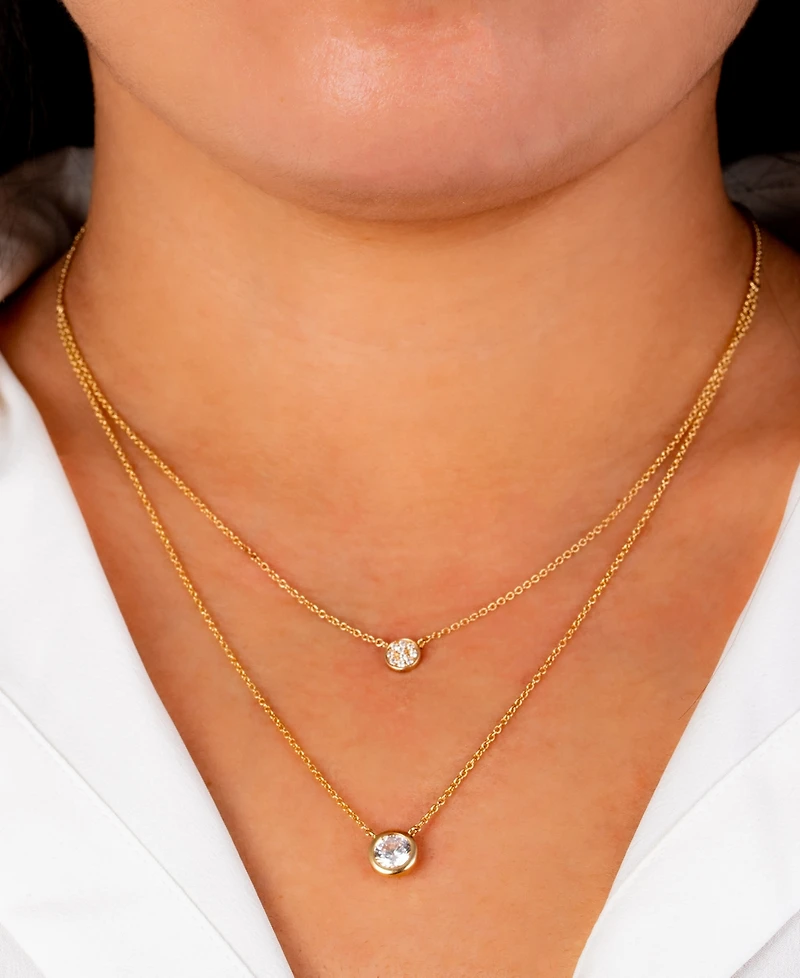 Double Layered Bezel Set 16" + 2" Cubic Zirconia Chain Necklace in Gold Over Sterling Silver