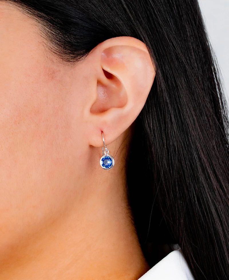 Fine Crystal 6mm Bezel Drop Earrings Sterling Silver