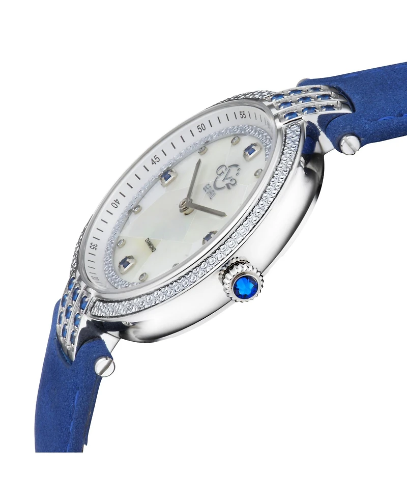 Gevril Women's Matera Swiss Quartz Blue Italian Suede Strap Watch 35mm