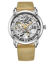 Women's Automatic Beige Genuine Leather Strap Watch 40mm