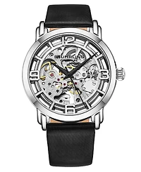 Women's Automatic Black Genuine Leather Strap Watch 40mm
