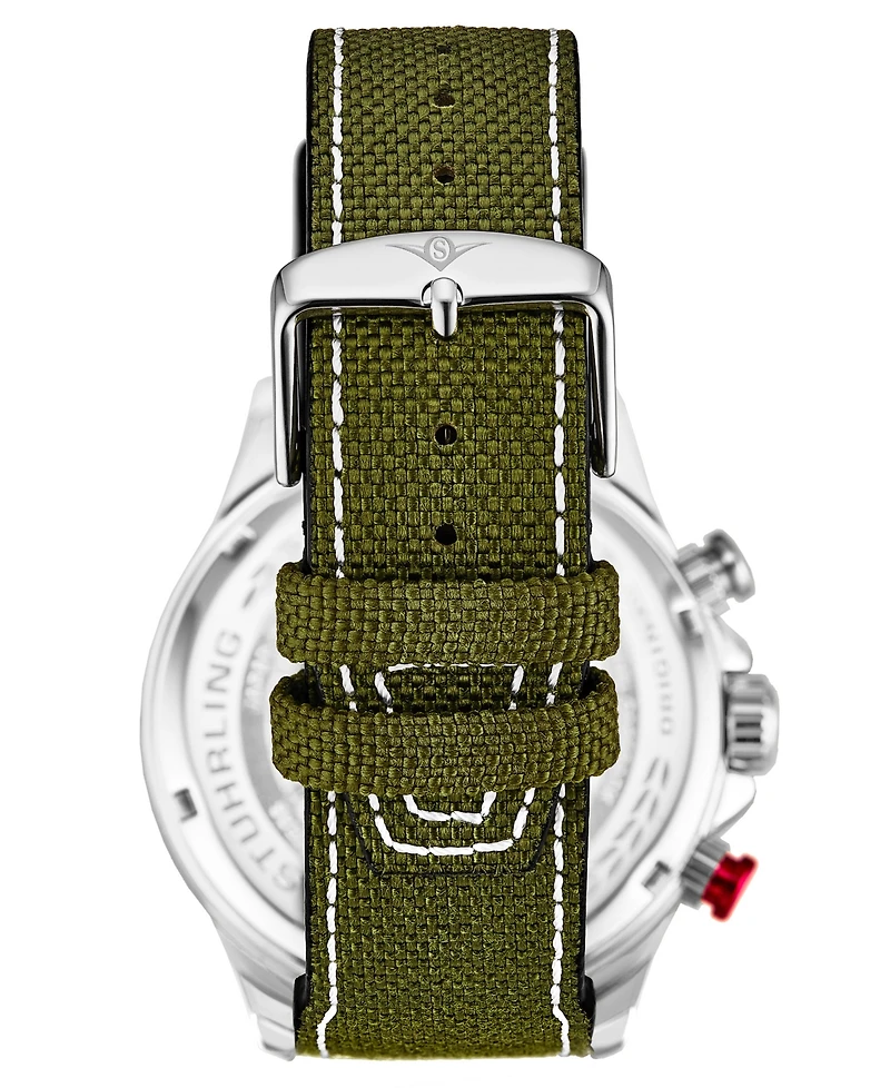 Men's Chronograph Green Genuine Fabric Covered Leather Strap Watch 45mm