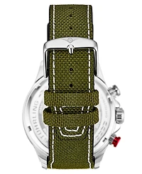 Men's Chronograph Green Genuine Fabric Covered Leather Strap Watch 45mm