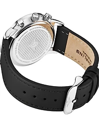 Men's Chrono Black Genuine Leather Strap Watch 44mm