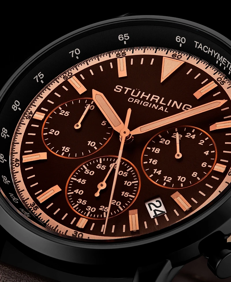 Men's Chrono Dark Brown Genuine Leather Strap Watch 44mm