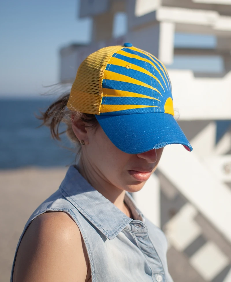 Sunny Lady Women's Adjustable Snap Back Mesh Blue and Yellow Sunshine Trucker Hat