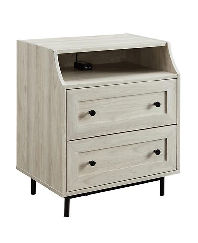 Curved Open Top 2 Drawer End Table with Usb